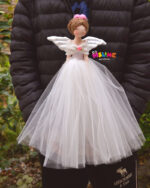 عروسک فرشته بال دار دختر زیبا دست دوز با لباس سفید توری