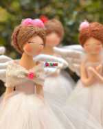 عروسک فرشته بال دار دختر زیبا دست دوز با لباس سفید توری