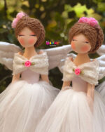 عروسک فرشته بال دار دختر زیبا دست دوز با لباس سفید توری