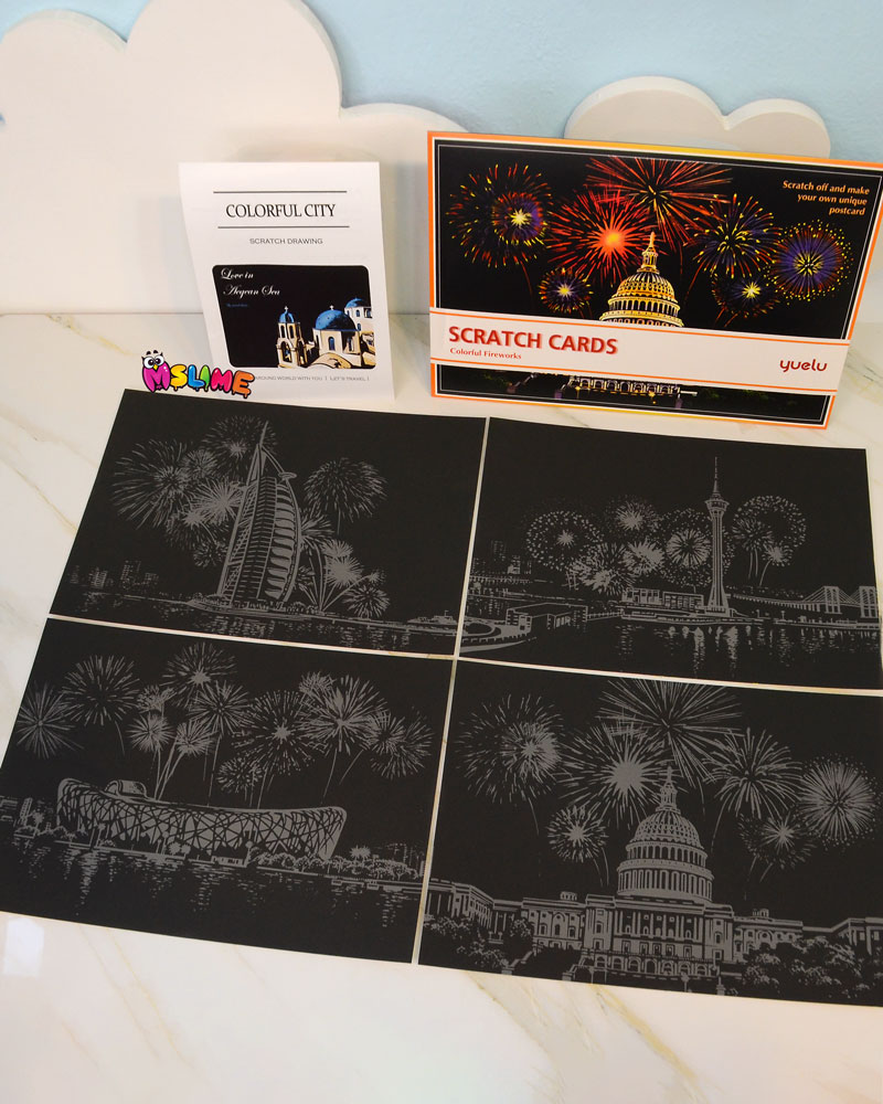 نقاشی-خراشیدنی-اسکرچ آرت-عددی-سایز-a4-طرح-آتش-بازی3-با-قلم-چوبی