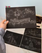 نقاشی-خراشیدنی-اسکرچ آرت-عددی-سایز-a4-طرح-آتش-بازی3-با-قلم-چوبی