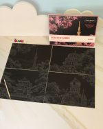 نقاشی-خراشیدنی-اسکرچ آرت-عددی-سایز-a4-طرح-شکوفه-گیلاس-4-قلم-چوبی