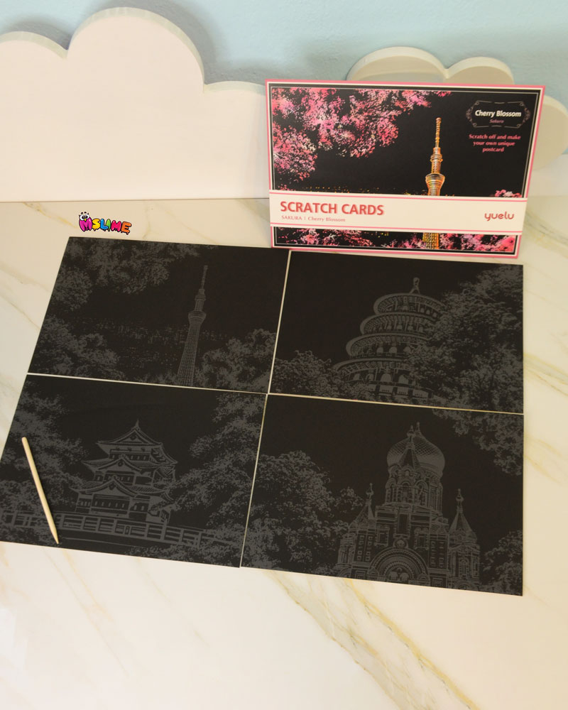 نقاشی-خراشیدنی-اسکرچ آرت-عددی-سایز-a4-طرح-شکوفه-گیلاس-4-قلم-چوبی