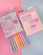 خرید استیکی نوت فانتزی قلبی شامل ۱۱ مدل یادداشت چسبی با طراحی رنگی و کاغذی