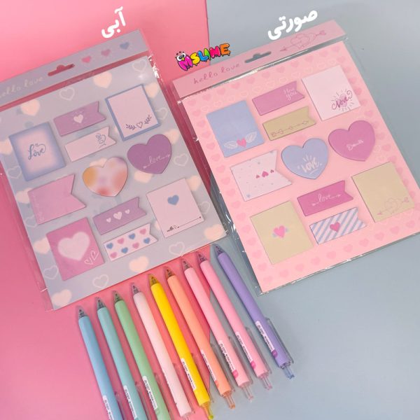 خرید استیکی نوت فانتزی قلبی شامل ۱۱ مدل یادداشت چسبی با طراحی رنگی و کاغذی