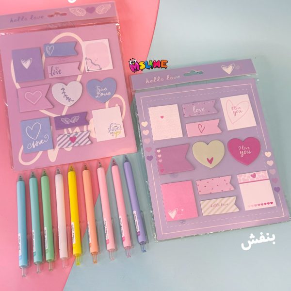 خرید استیکی نوت فانتزی قلبی شامل ۱۱ مدل یادداشت چسبی با طراحی رنگی و کاغذی