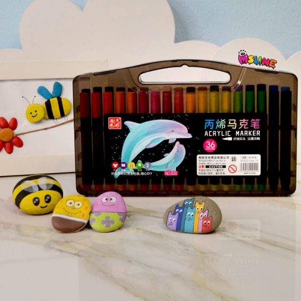 ماژیک اکریلیک ۳۶ رنگ دلفین مدل Brush Marker | مناسب نقاشی روی سنگ، پارچه، چوب و شیشه برای کودکان و هنرمندان