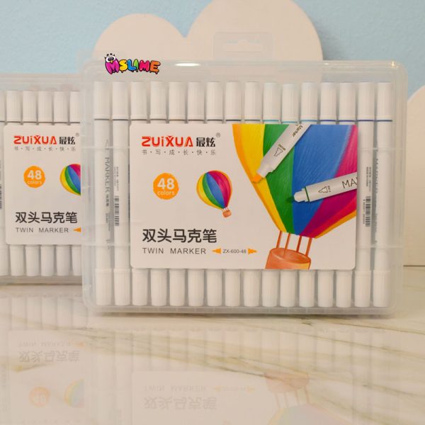 ماژیک دو سر ژیکسوا 48 رنگ مدل راندو | ست مارکر حرفه‌ای با نوک باریک و پهن مناسب طراحی، رنگ‌آمیزی و سایه‌زنی