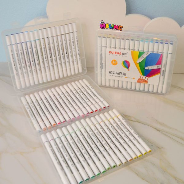 ماژیک دو سر ژیکسوا 48 رنگ مدل راندو | ست مارکر حرفه‌ای با نوک باریک و پهن مناسب طراحی، رنگ‌آمیزی و سایه‌زنی