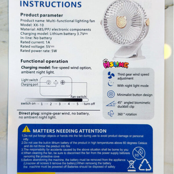 پنکه رومیزی شارژی گیره دار ۳۶۰ درجه با چراغ LED | فن چندمنظوره Multi Functional Light Fan