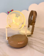 پنکه رومیزی شارژی چرخشی با بک لایت LED | فن تاشو ۳ سرعته با چرخش خودکار